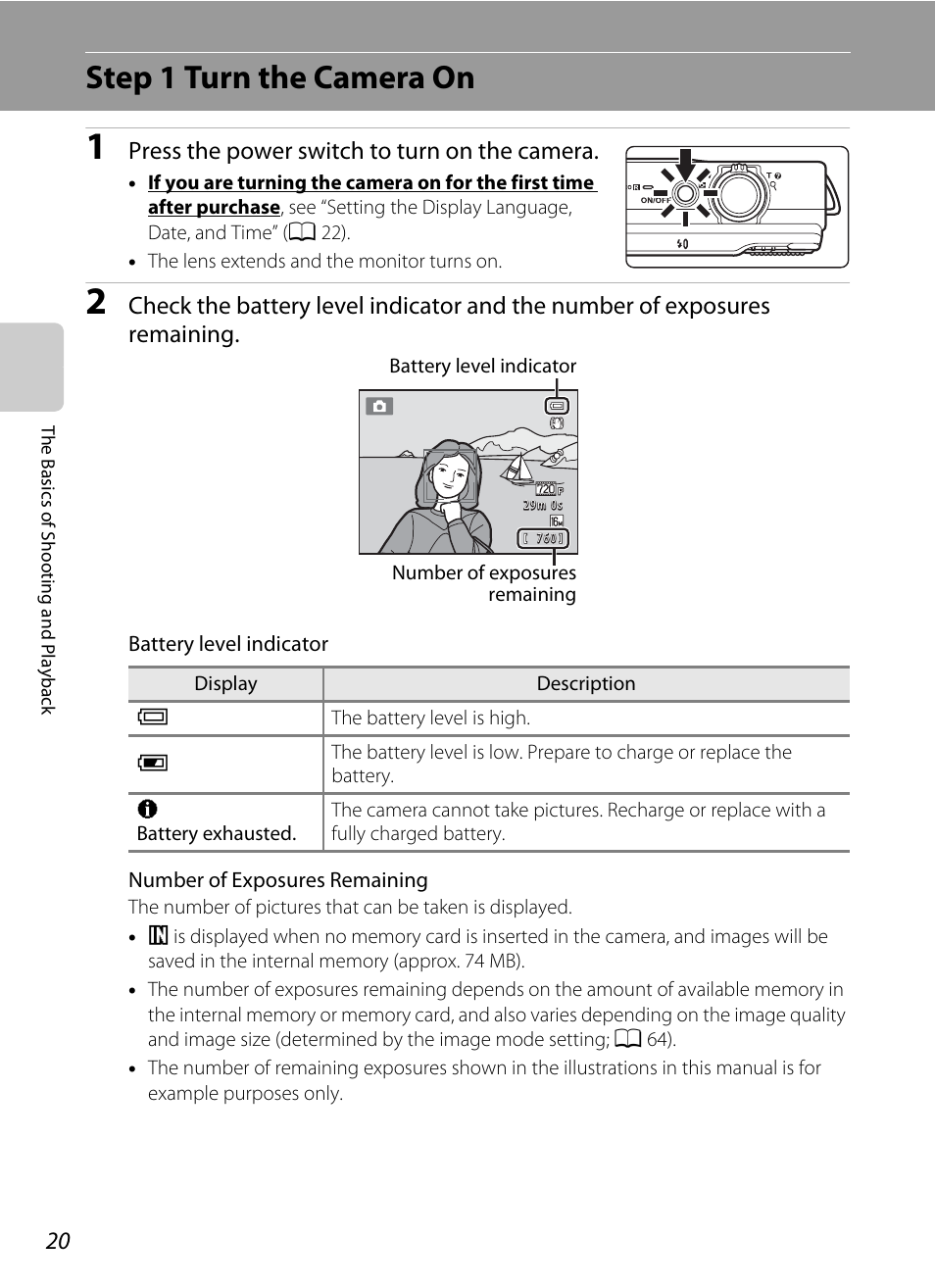 Step 1 turn the camera on, Press the power switch to turn on the camera | Nikon S6200 User Manual | Page 36 / 212