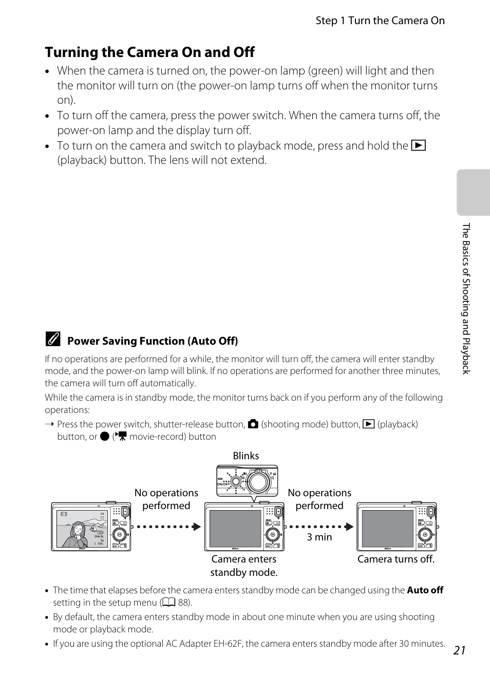 Turning the camera on and off | Nikon S6200 User Manual | Page 37 / 212