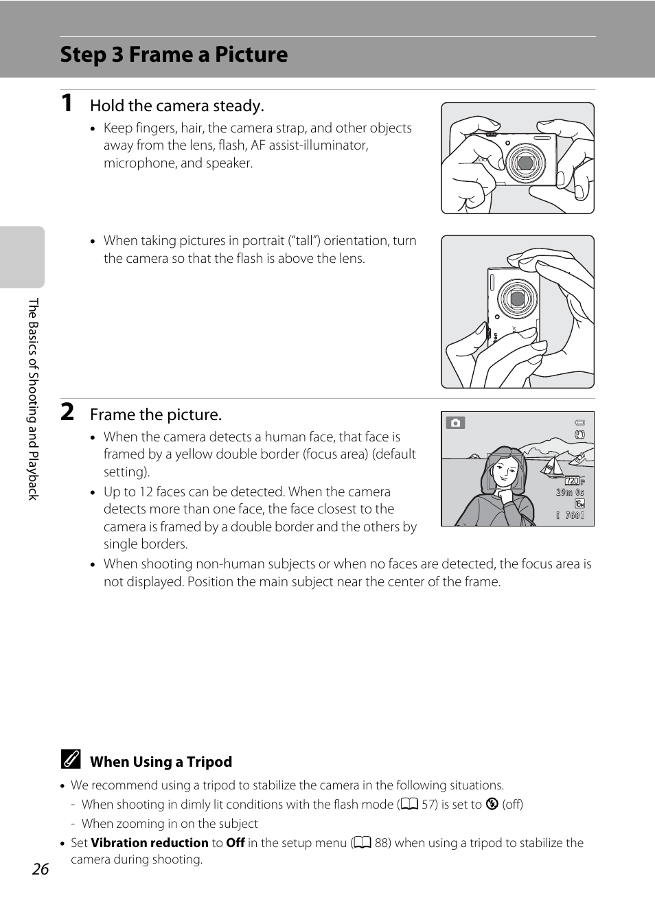 Step 3 frame a picture, Hold the camera steady, Frame the picture | Nikon S6200 User Manual | Page 42 / 212