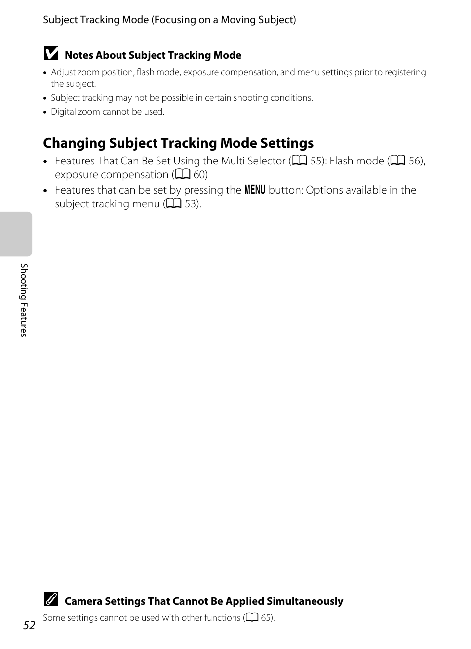 Changing subject tracking mode settings | Nikon S6200 User Manual | Page 68 / 212