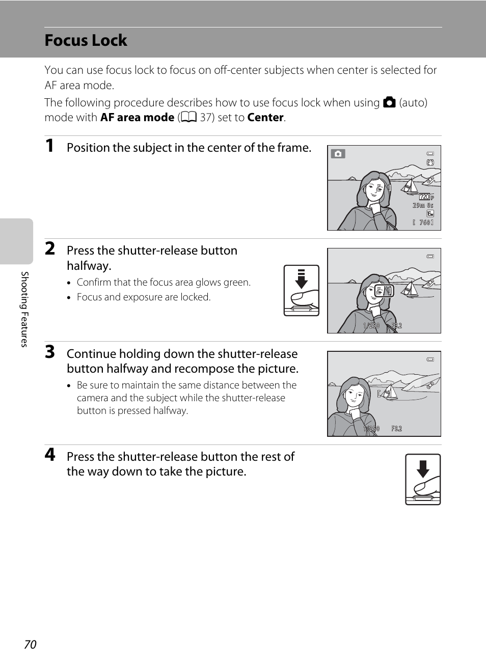 Focus lock, A 70, A 70) by | Nikon S6200 User Manual | Page 86 / 212