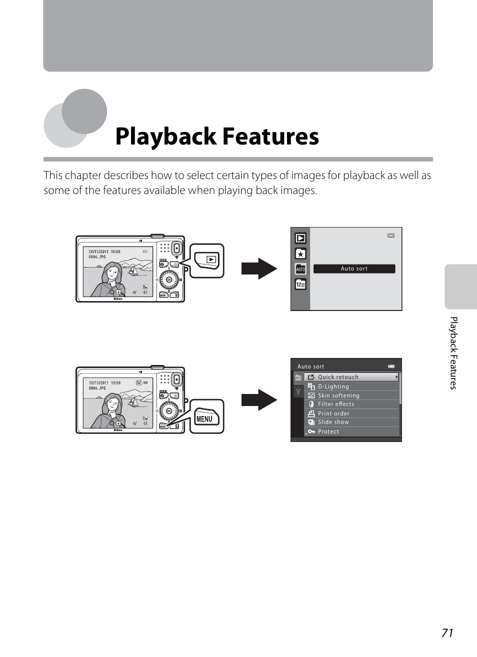 Playback features, Playb ack feature s | Nikon S6200 User Manual | Page 87 / 212