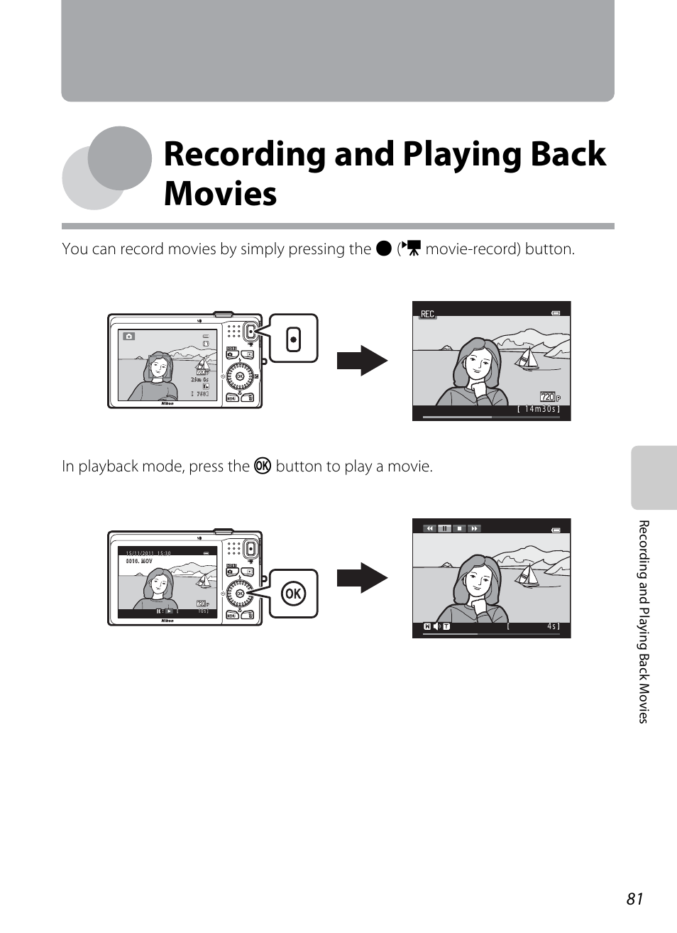 Recording and playing back movies | Nikon S6200 User Manual | Page 97 / 212