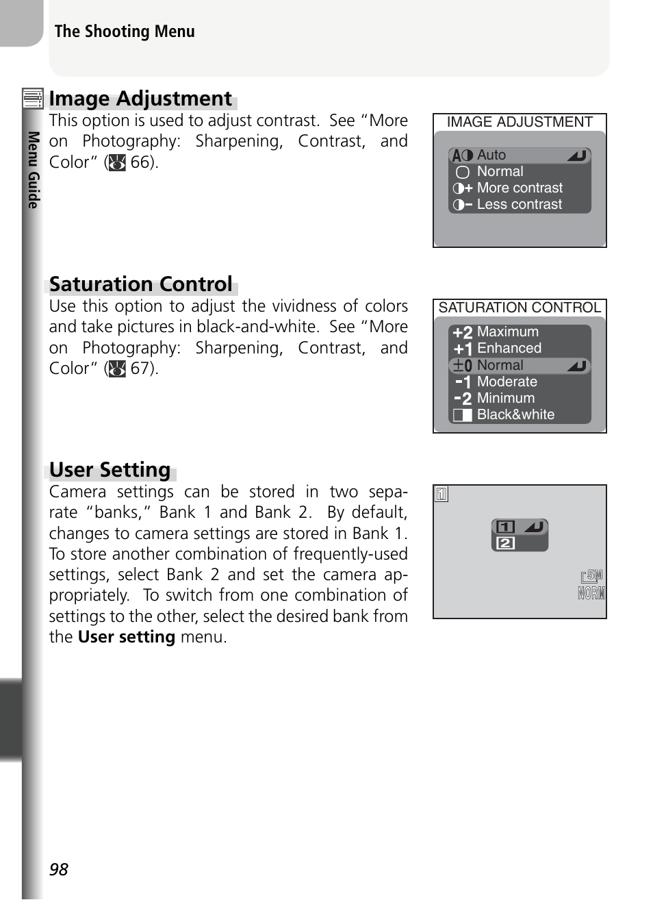 Image adjustment, Saturation control, User setting | Nikon 5400 User Manual | Page 110 / 173