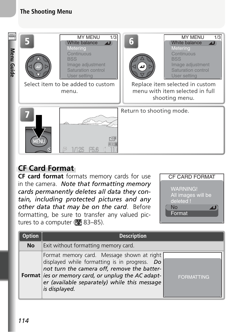 Cf card format | Nikon 5400 User Manual | Page 126 / 173