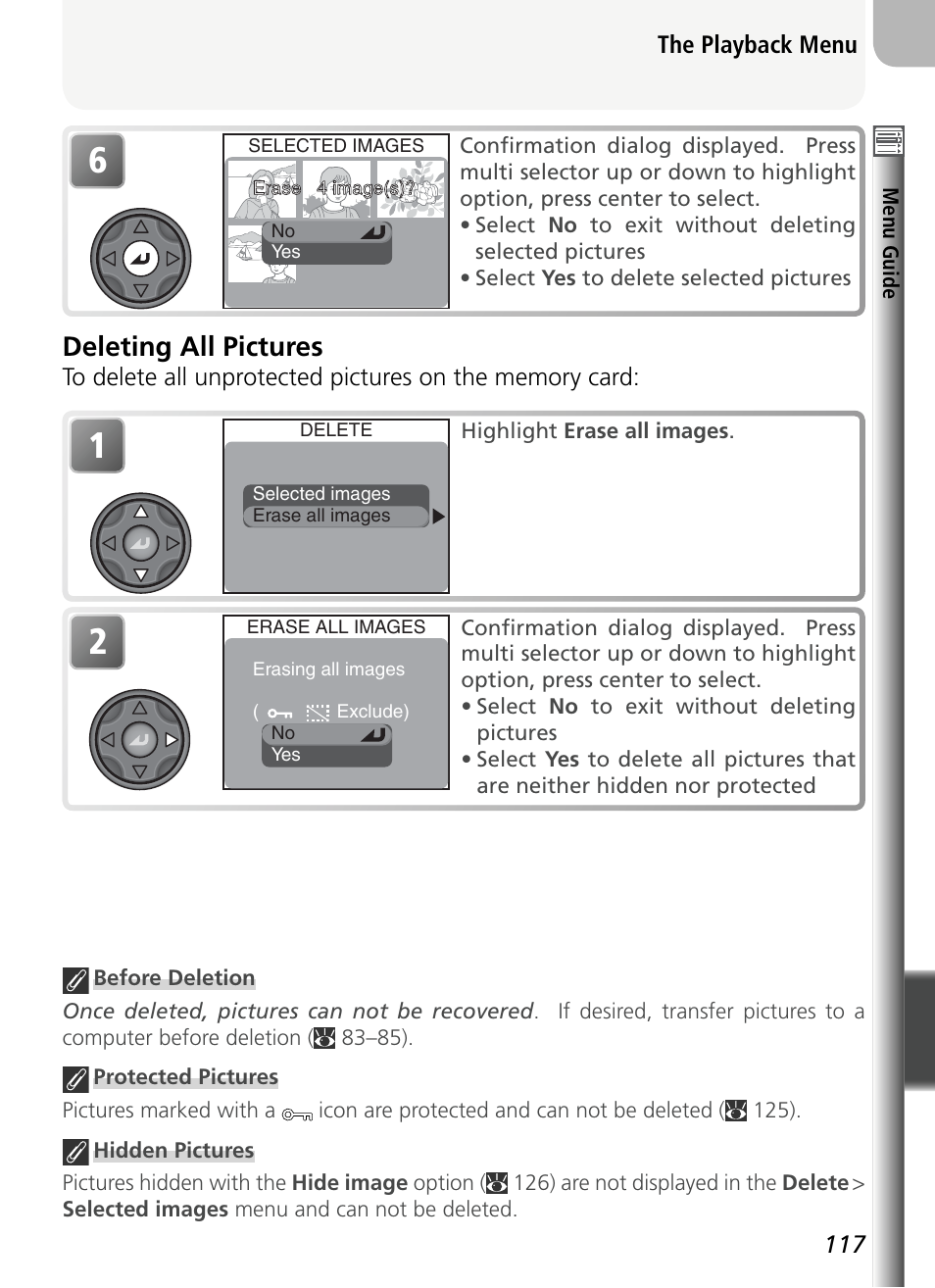 Deleting all pictures | Nikon 5400 User Manual | Page 129 / 173