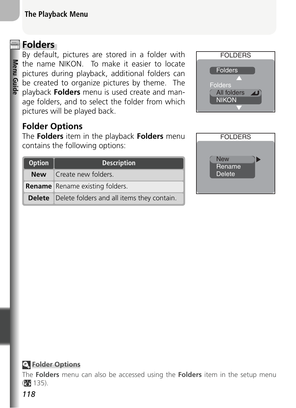 Folders, Folder options | Nikon 5400 User Manual | Page 130 / 173