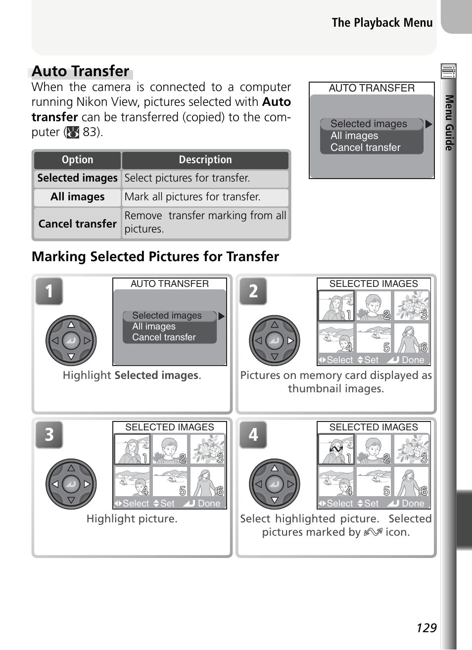 Auto transfer, Marking selected pictures for transfer | Nikon 5400 User Manual | Page 141 / 173