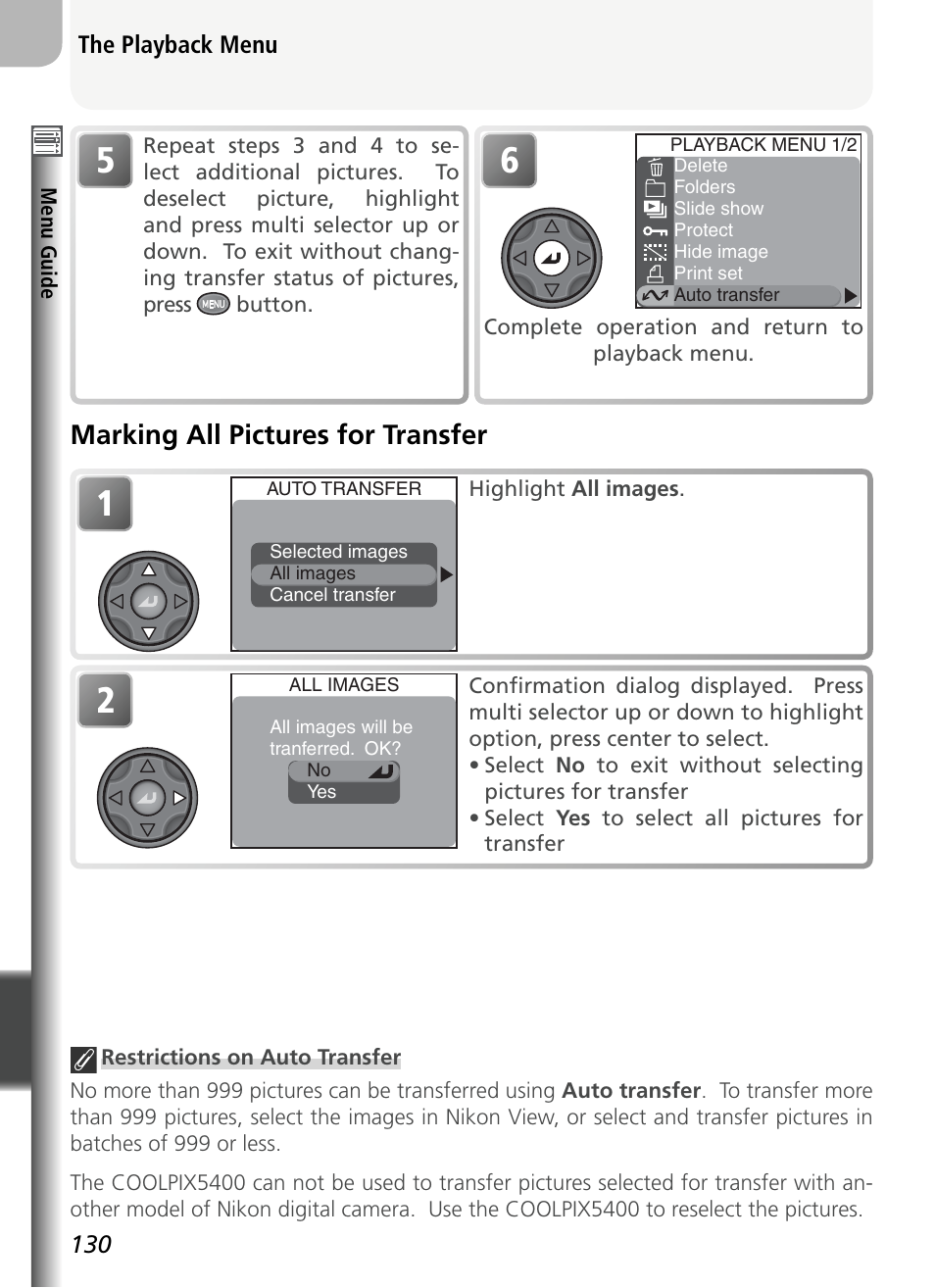 Marking all pictures for transfer | Nikon 5400 User Manual | Page 142 / 173