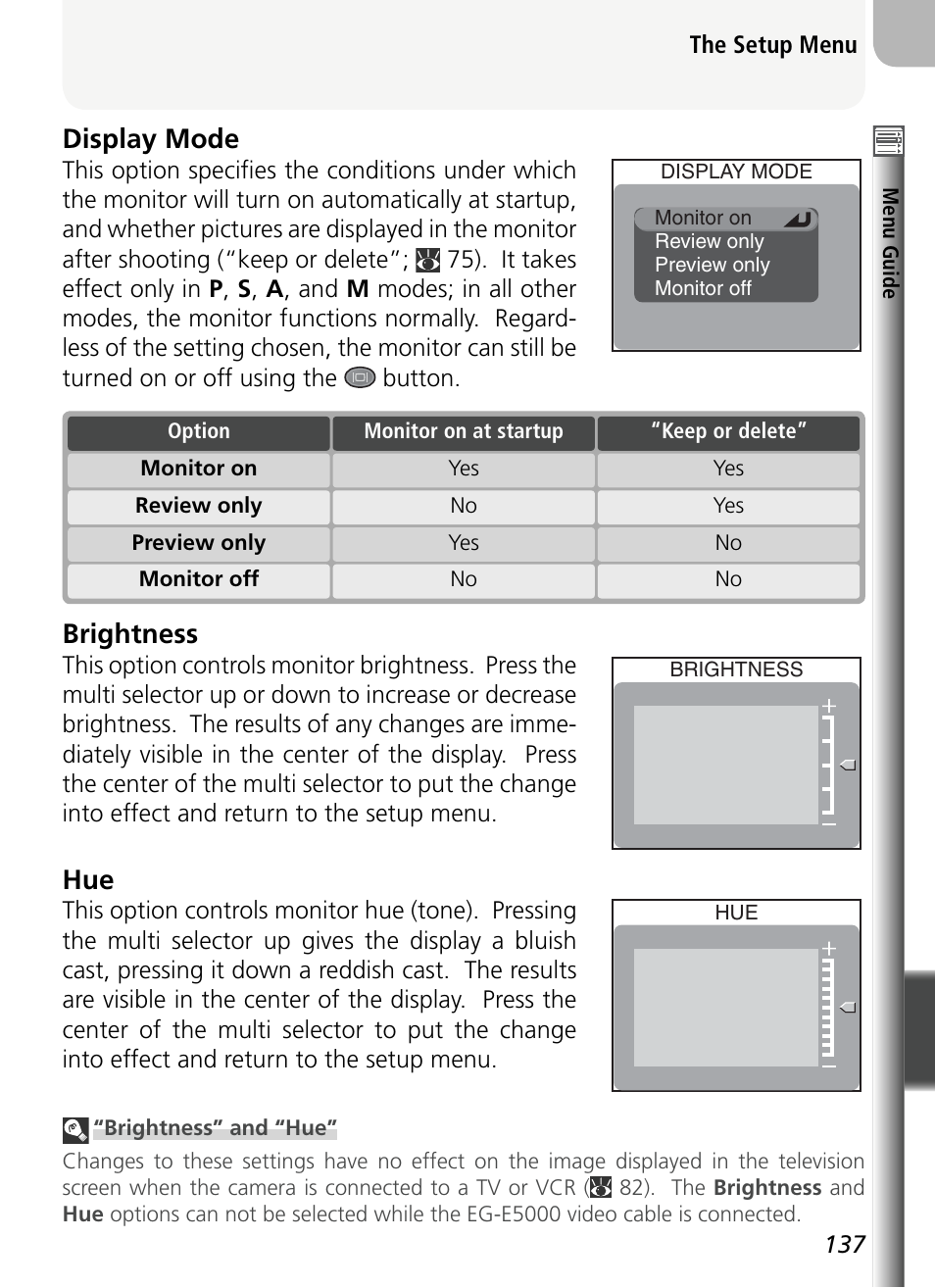 Display mode, Brightness | Nikon 5400 User Manual | Page 149 / 173