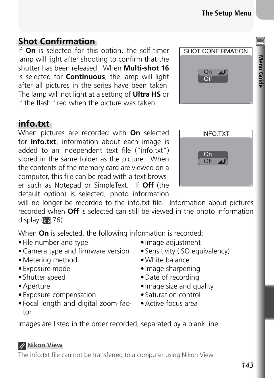 Shot confi rmation, Info.txt | Nikon 5400 User Manual | Page 155 / 173