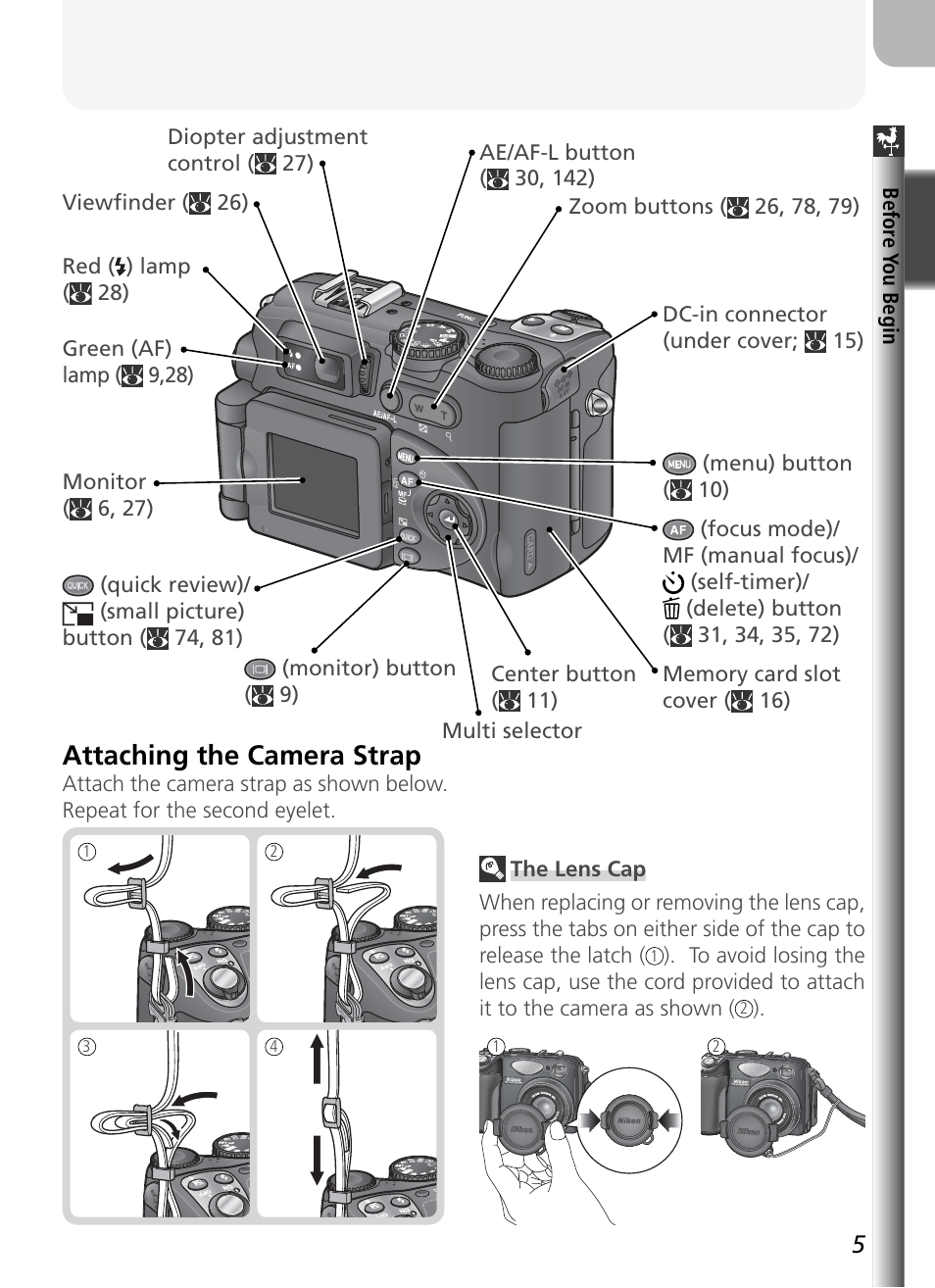 Attaching the camera strap | Nikon 5400 User Manual | Page 17 / 173