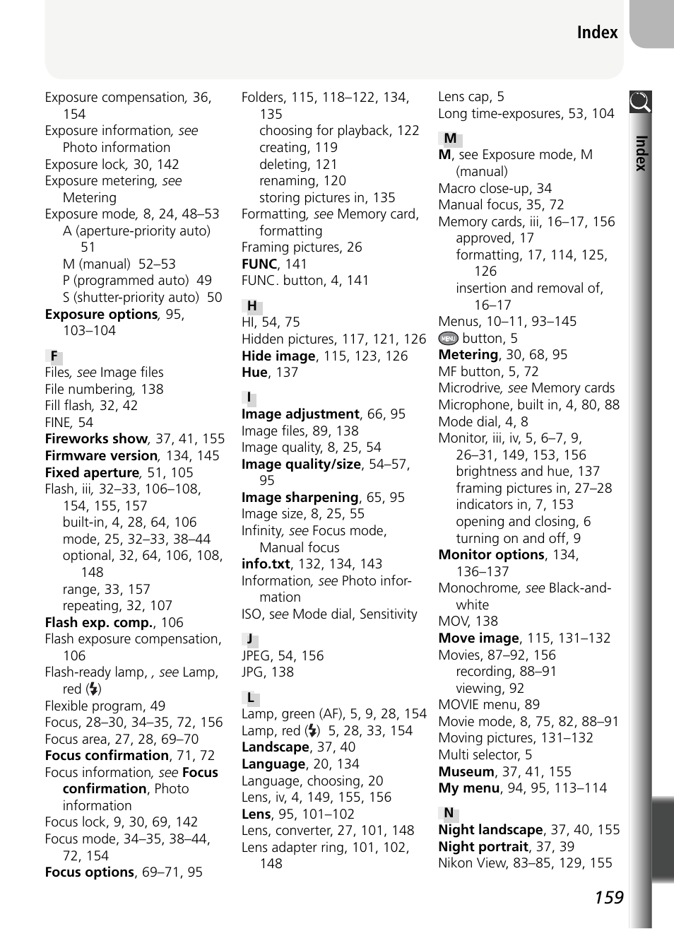 Index | Nikon 5400 User Manual | Page 171 / 173