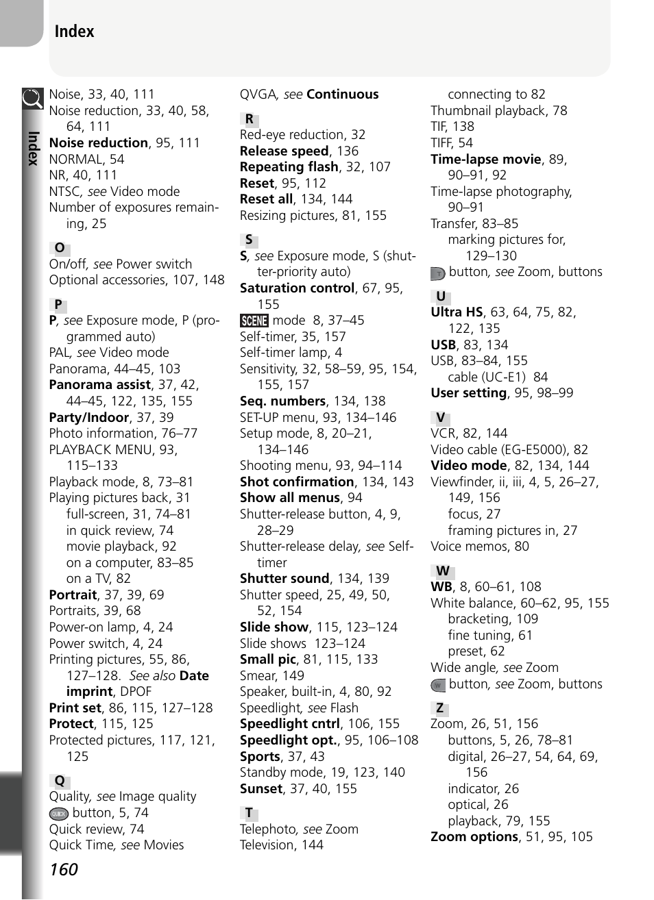 Index | Nikon 5400 User Manual | Page 172 / 173