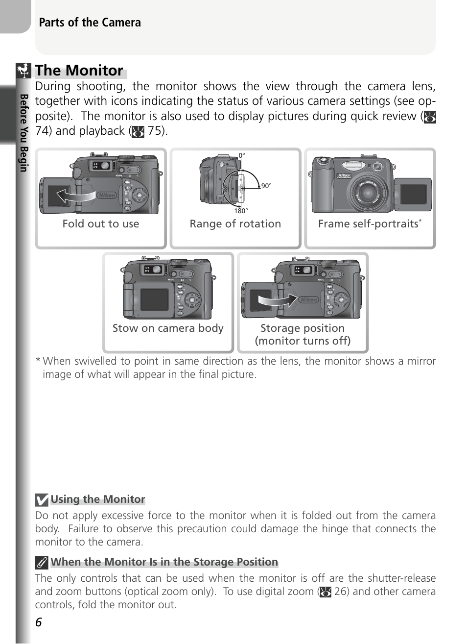 The monitor, 6parts of the camera | Nikon 5400 User Manual | Page 18 / 173