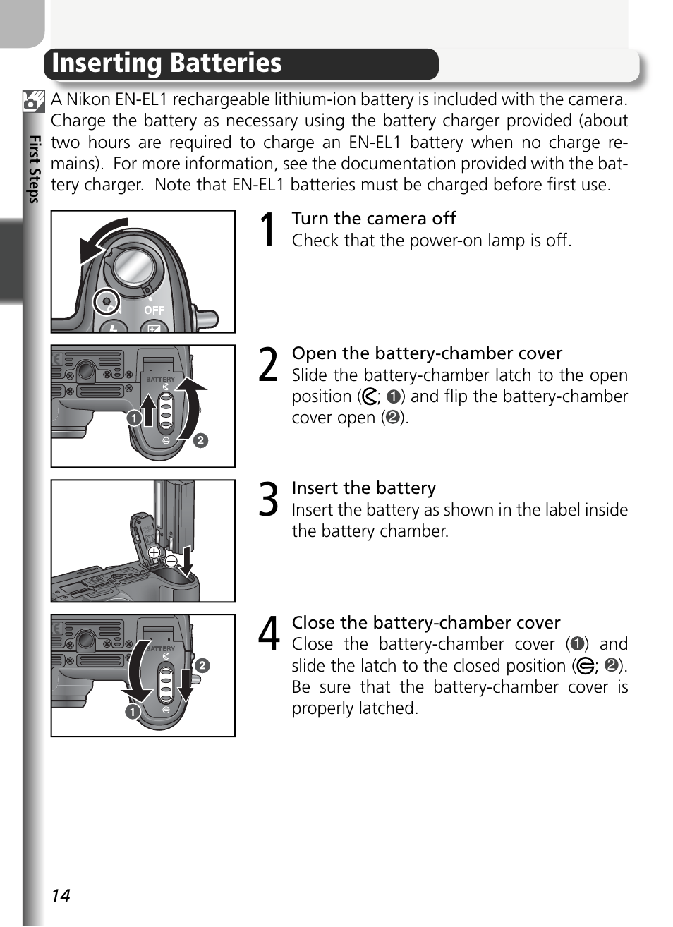 Inserting batteries | Nikon 5400 User Manual | Page 26 / 173
