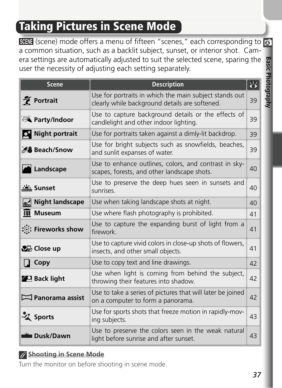 Taking pictures in scene mode | Nikon 5400 User Manual | Page 49 / 173