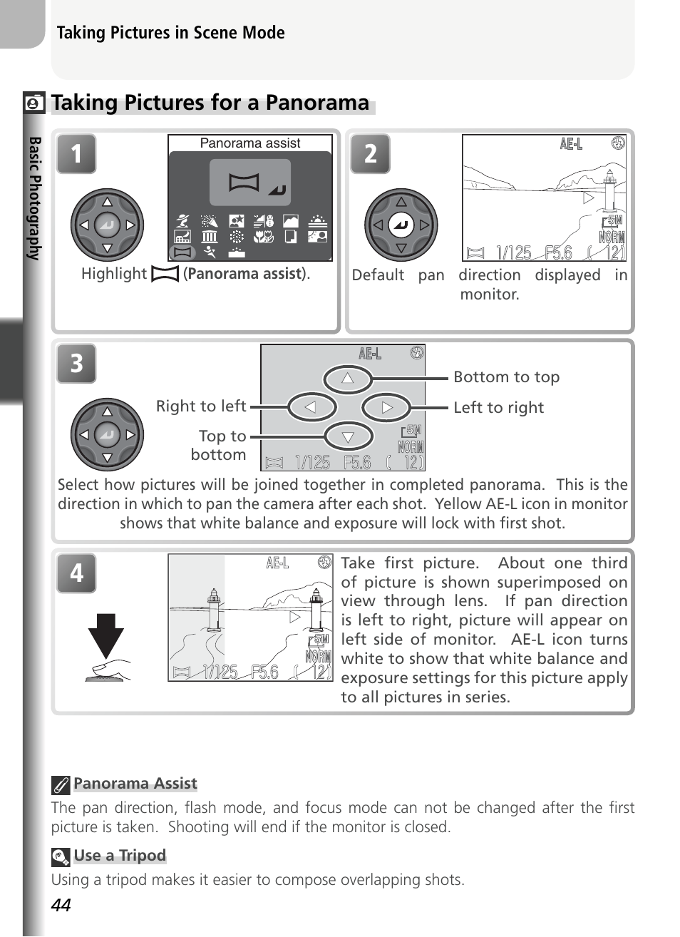 Taking pictures for a panorama | Nikon 5400 User Manual | Page 56 / 173