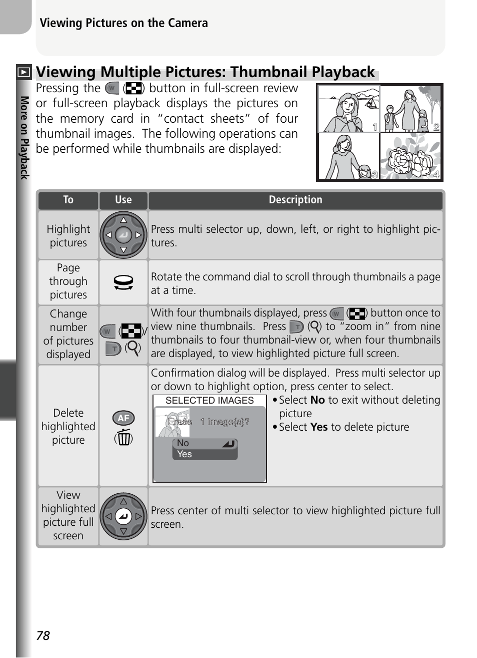 Viewing multiple pictures: thumbnail playback | Nikon 5400 User Manual | Page 90 / 173