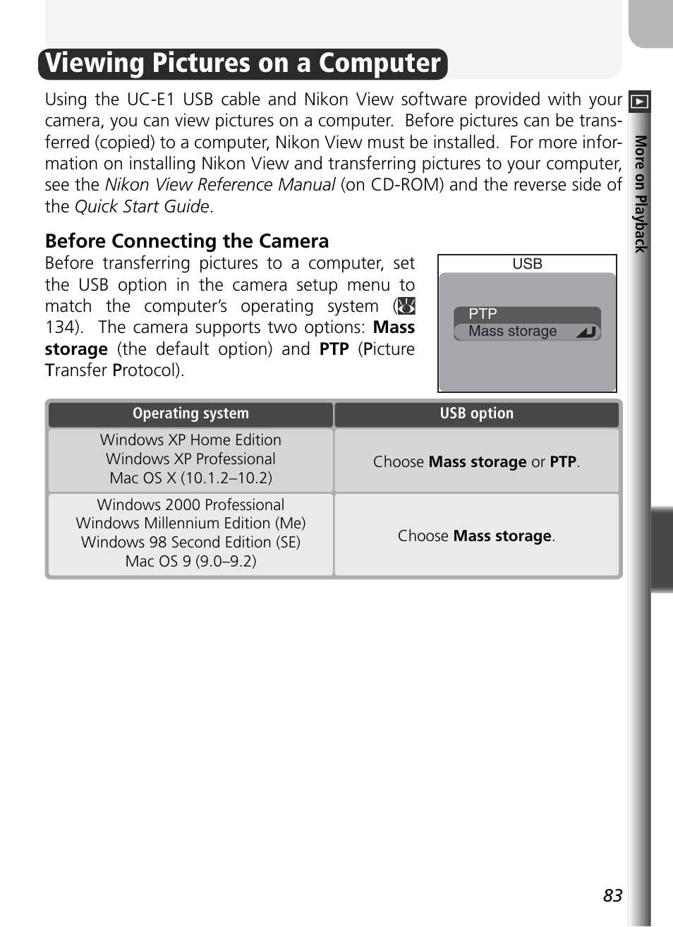 Viewing pictures on a computer, Before connecting the camera | Nikon 5400 User Manual | Page 95 / 173