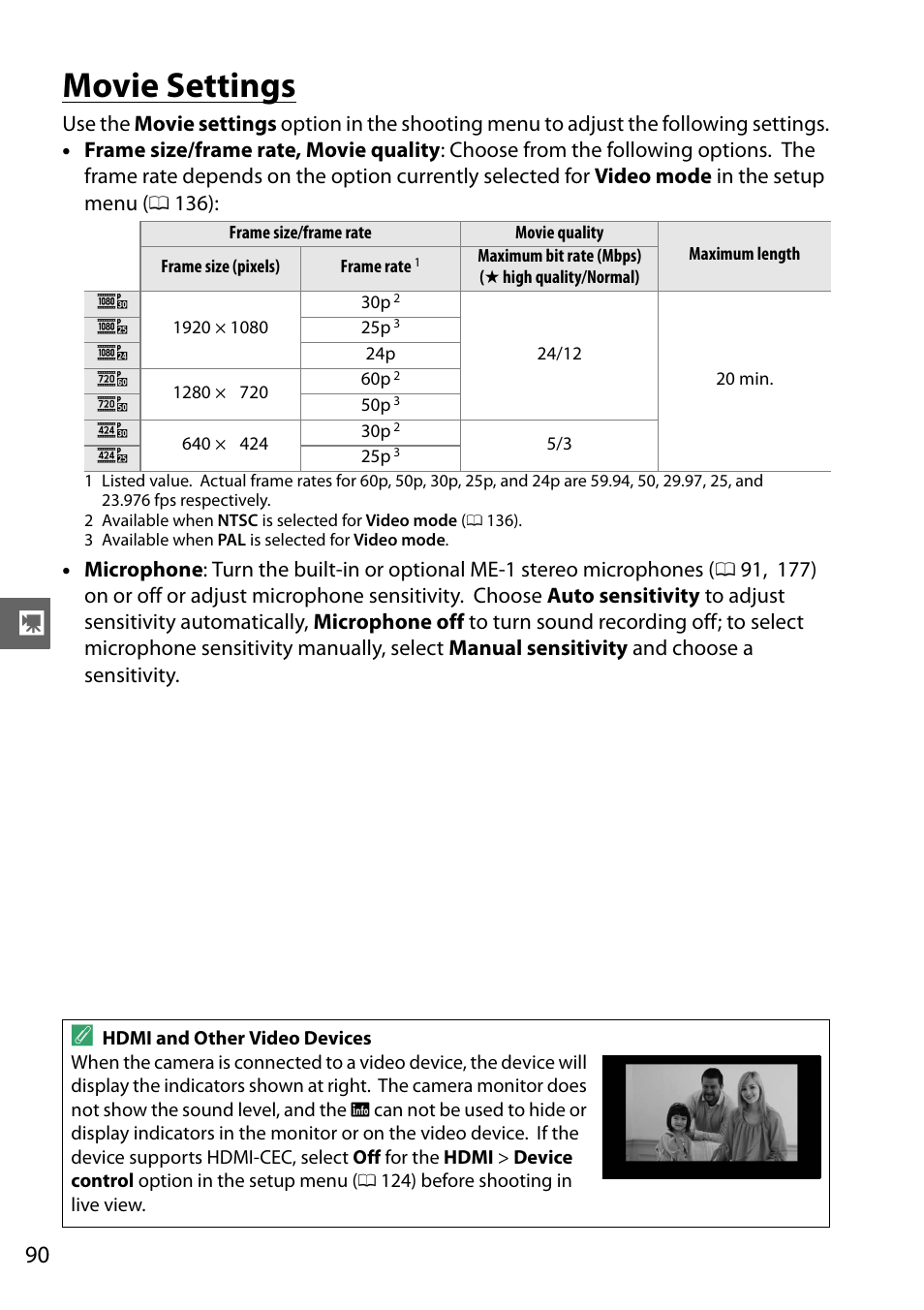 Movie settings, 0 90; the ar | Nikon D3200 User Manual | Page 106 / 228