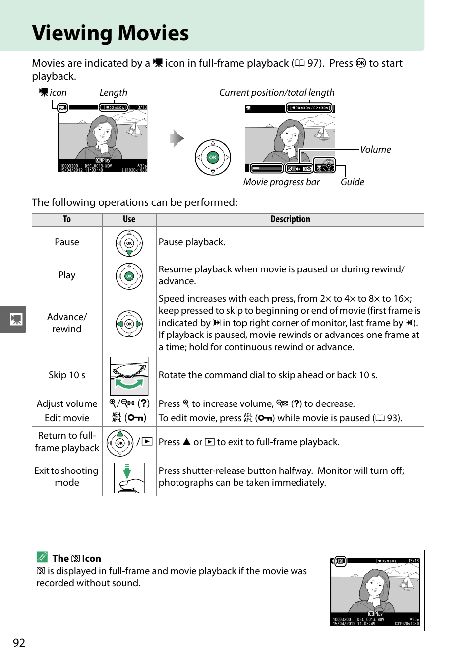 Viewing movies | Nikon D3200 User Manual | Page 108 / 228