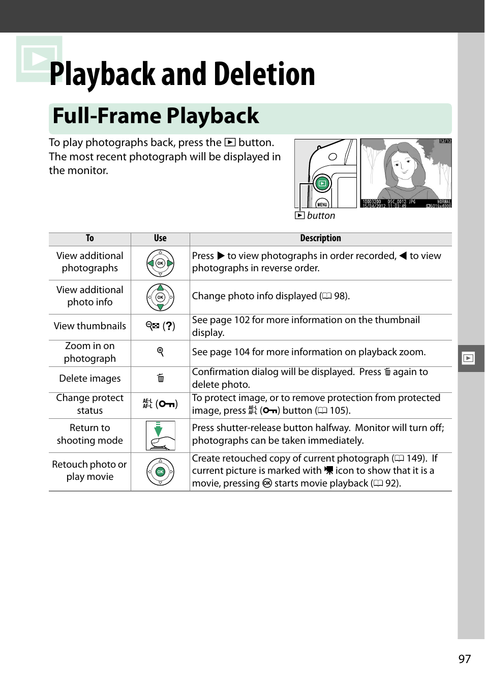 Playback and deletion, Full-frame playback | Nikon D3200 User Manual | Page 113 / 228