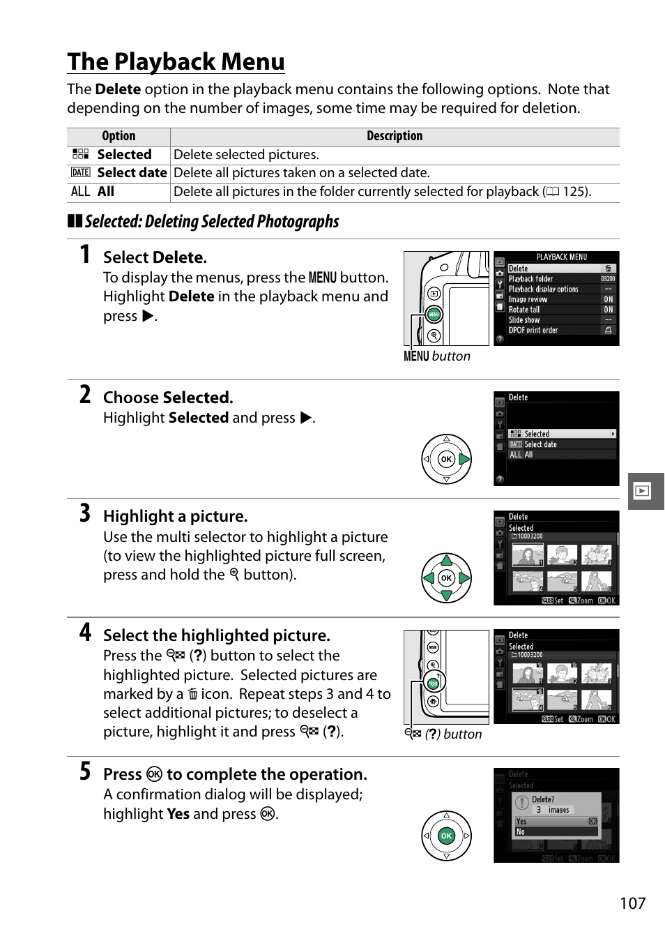 The playback menu | Nikon D3200 User Manual | Page 123 / 228