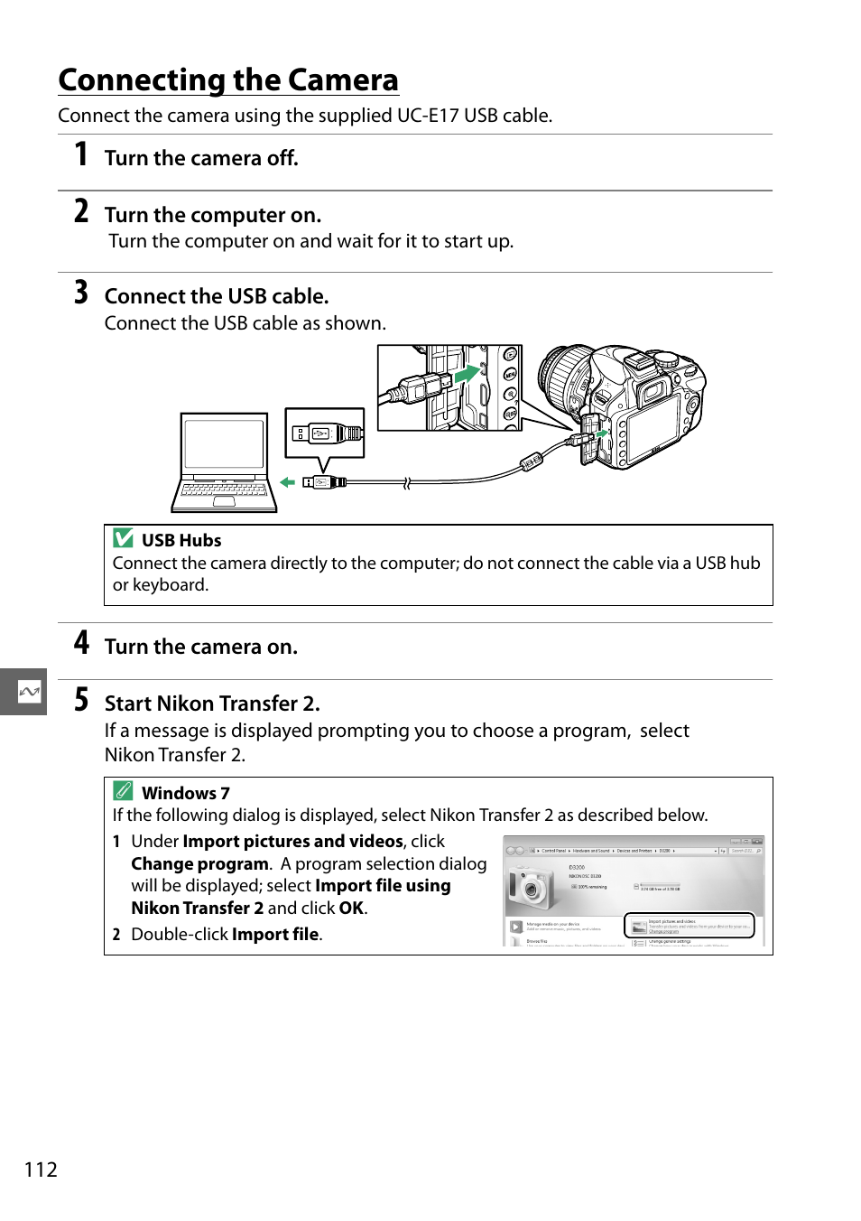 Connecting the camera | Nikon D3200 User Manual | Page 128 / 228