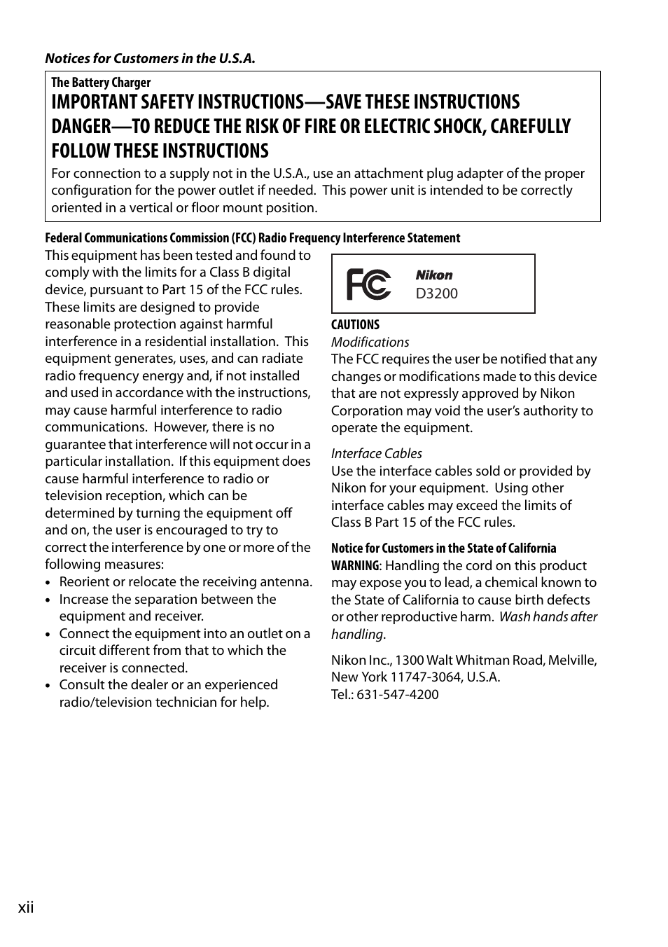 Nikon D3200 User Manual | Page 14 / 228