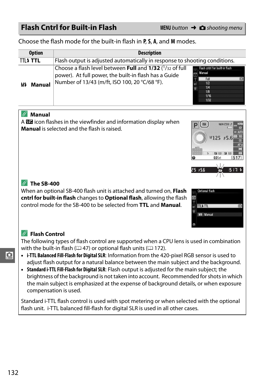 Flash cntrl for built-in flash | Nikon D3200 User Manual | Page 148 / 228