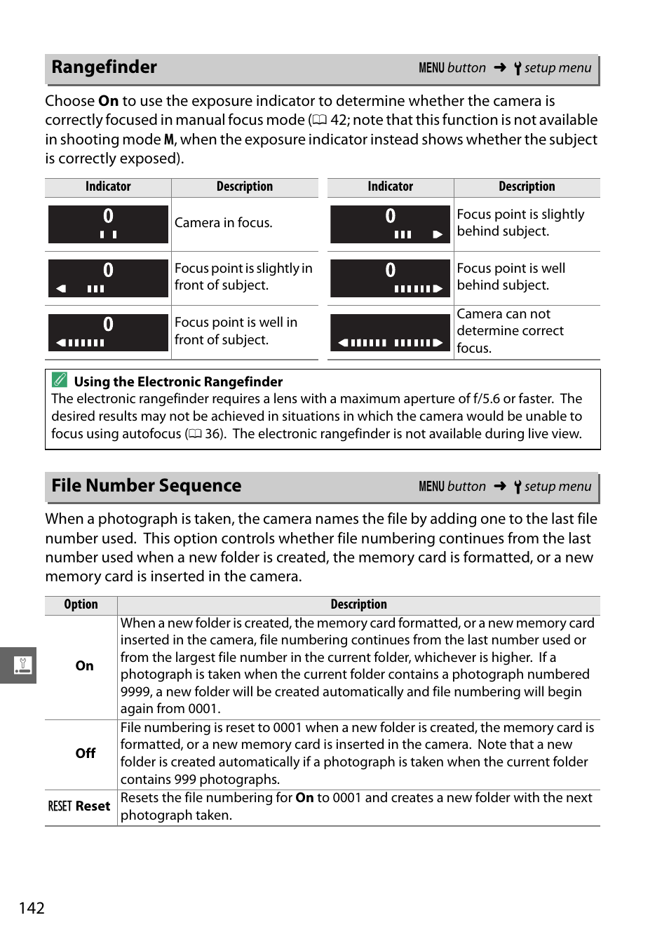 Rangefinder, File number sequence, Rangefinder file number sequence | Nikon D3200 User Manual | Page 158 / 228