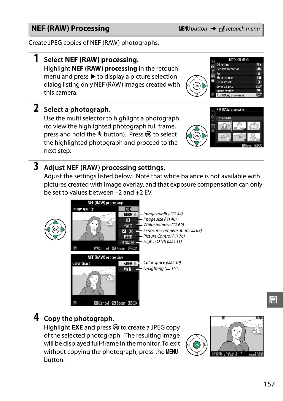 Nef (raw) processing, Uch menu | Nikon D3200 User Manual | Page 173 / 228
