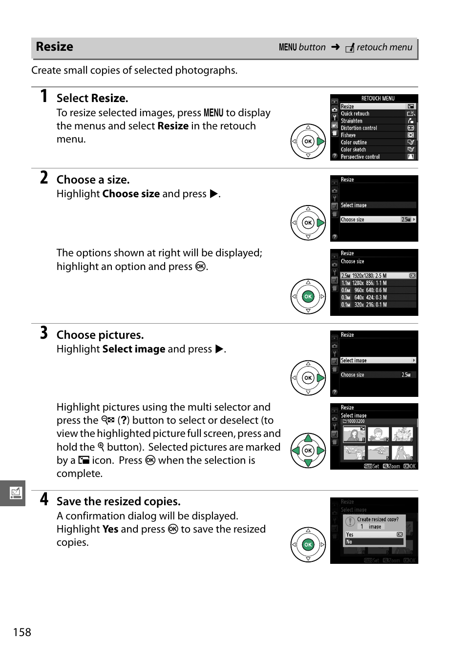 Resize | Nikon D3200 User Manual | Page 174 / 228