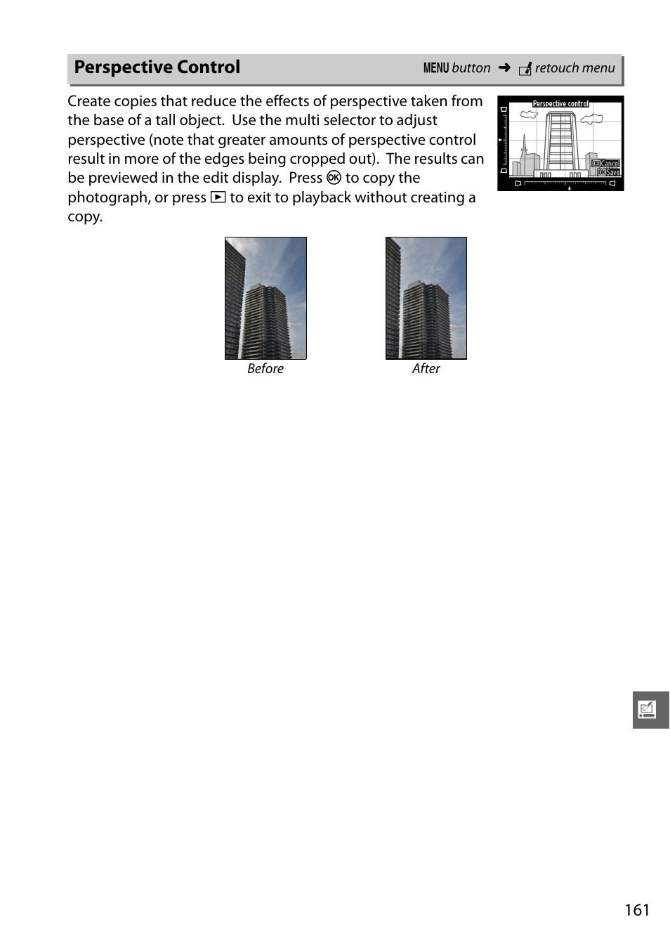 Perspective control | Nikon D3200 User Manual | Page 177 / 228