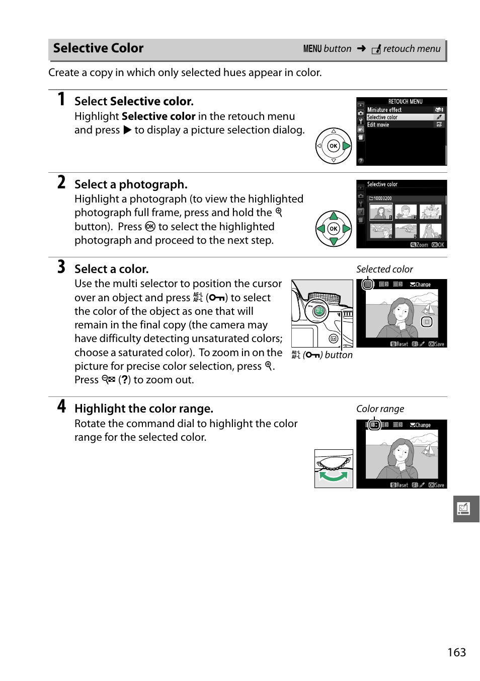 Selective color | Nikon D3200 User Manual | Page 179 / 228