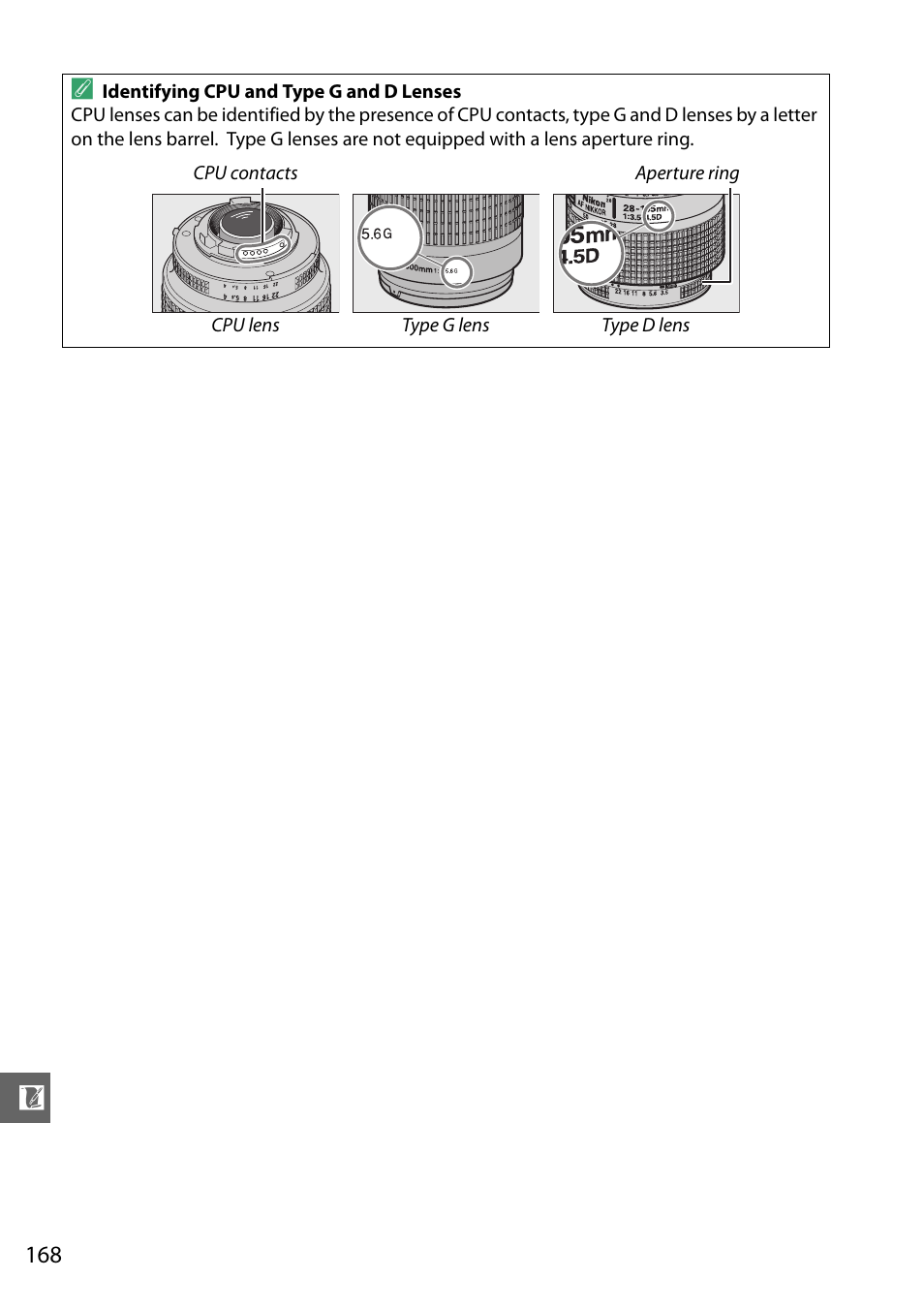 0 168), loc | Nikon D3200 User Manual | Page 184 / 228