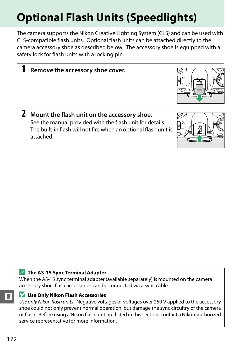 Optional flash units (speedlights) | Nikon D3200 User Manual | Page 188 / 228