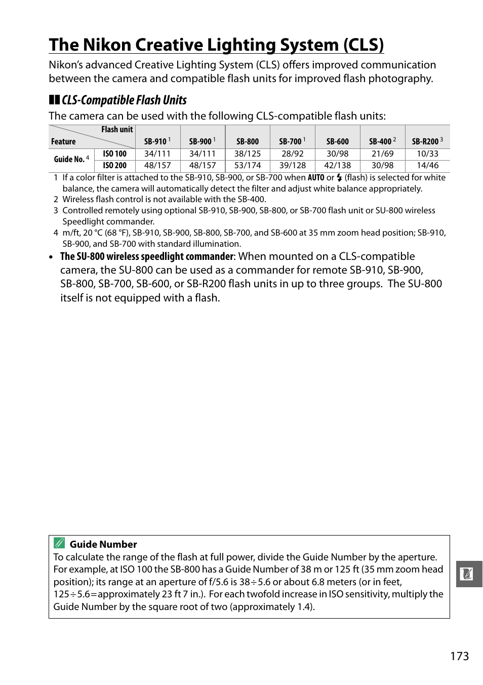 The nikon creative lighting system (cls), Cls-compatible flash units | Nikon D3200 User Manual | Page 189 / 228