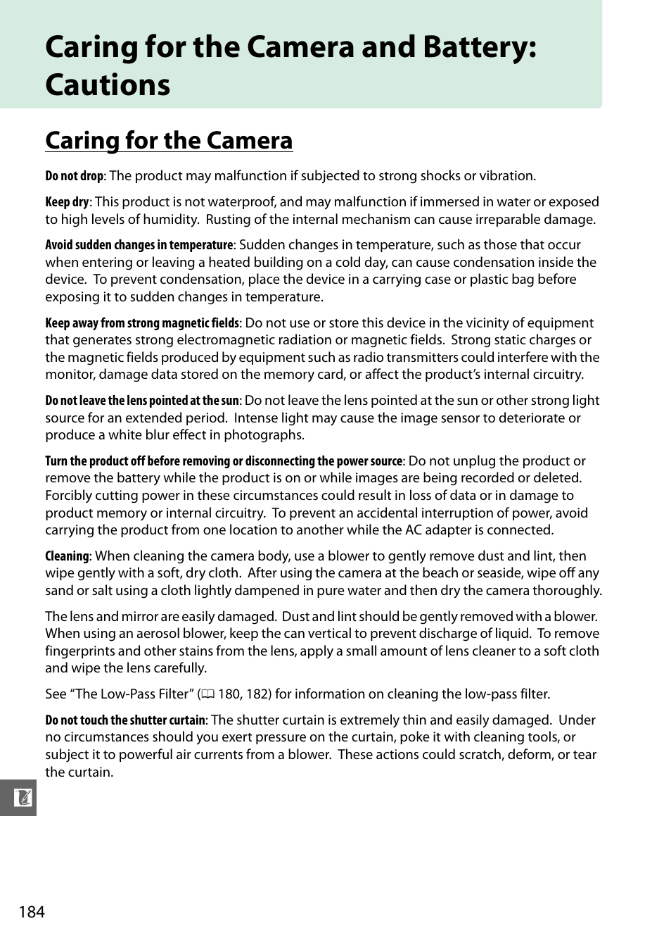 Caring for the camera and battery: cautions, Caring for the camera | Nikon D3200 User Manual | Page 200 / 228