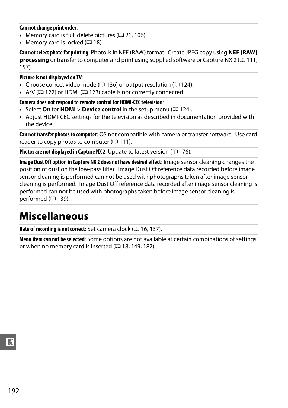 Miscellaneous | Nikon D3200 User Manual | Page 208 / 228