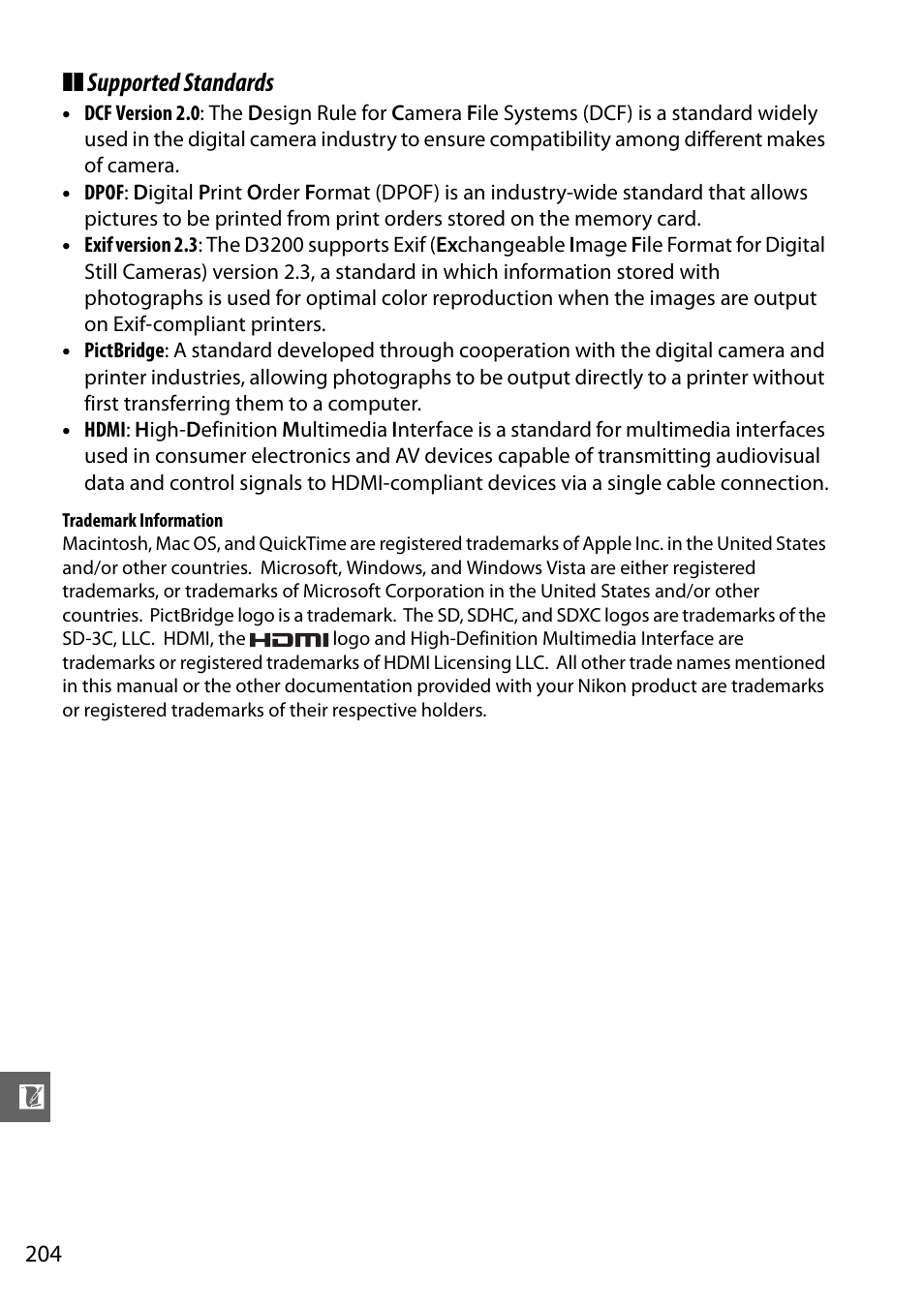 Supported standards | Nikon D3200 User Manual | Page 220 / 228