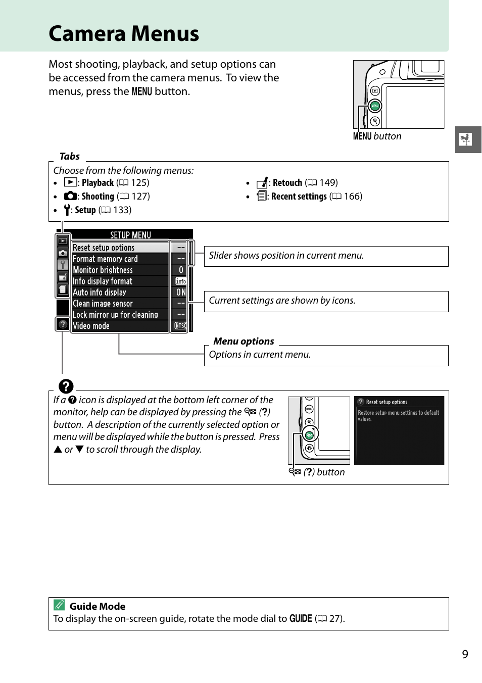 Camera menus | Nikon D3200 User Manual | Page 25 / 228