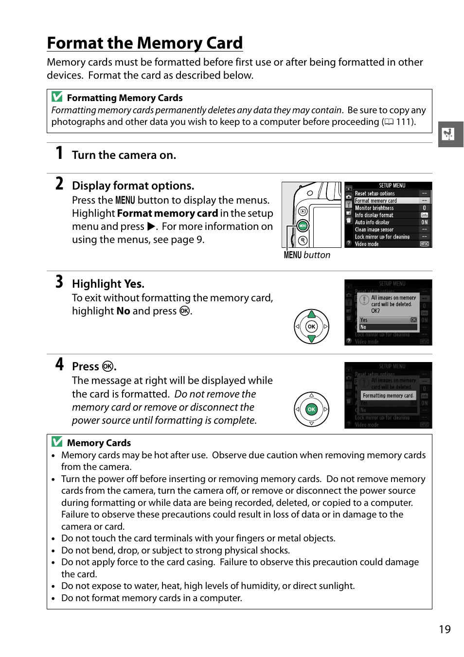 Format the memory card | Nikon D3200 User Manual | Page 35 / 228