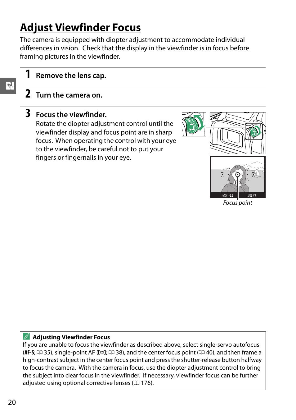 Adjust viewfinder focus | Nikon D3200 User Manual | Page 36 / 228