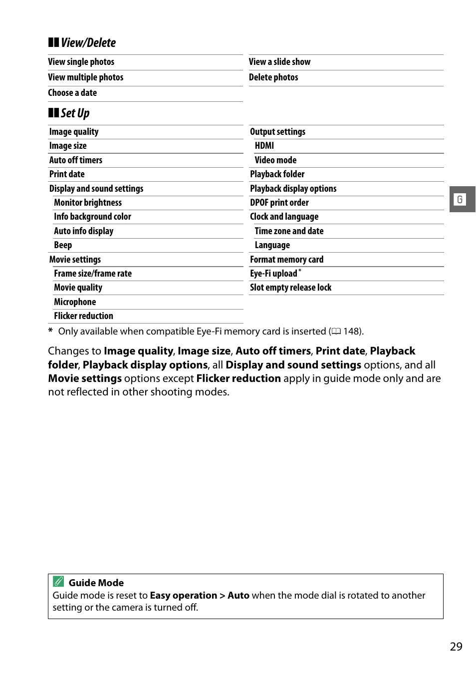 View/delete ❚❚ set up | Nikon D3200 User Manual | Page 45 / 228