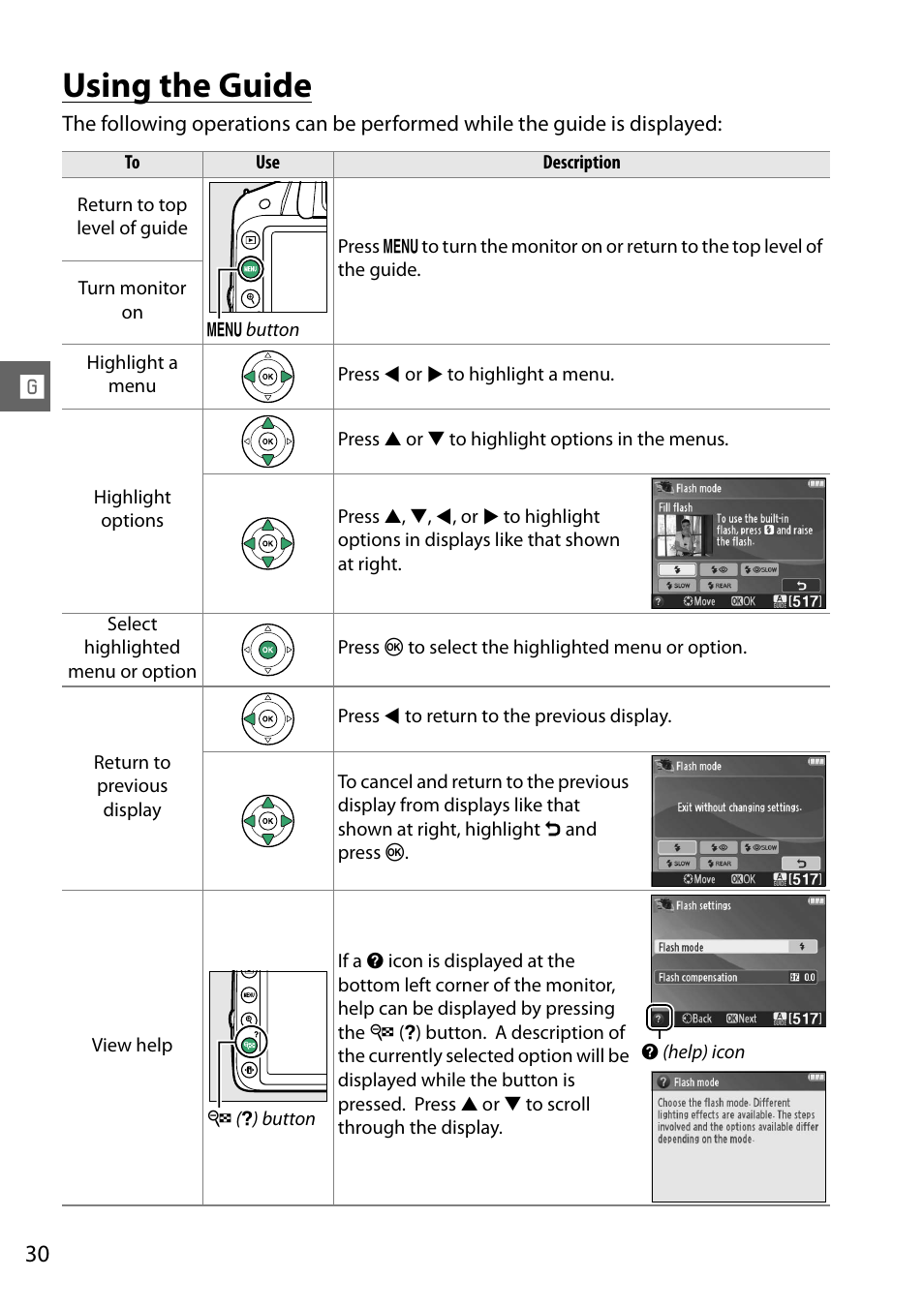 Using the guide | Nikon D3200 User Manual | Page 46 / 228