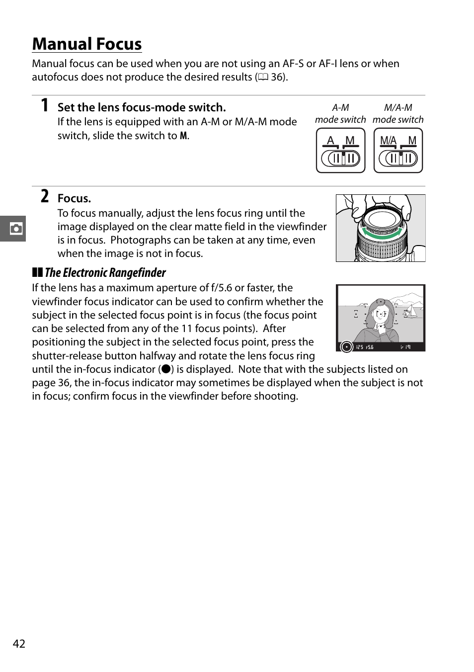 Manual focus | Nikon D3200 User Manual | Page 58 / 228