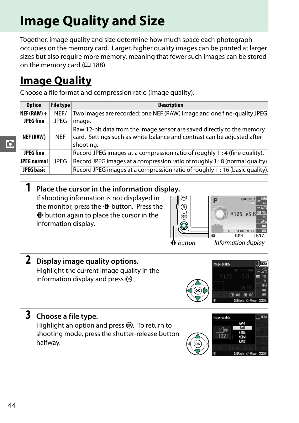 Image quality and size, Image quality | Nikon D3200 User Manual | Page 60 / 228