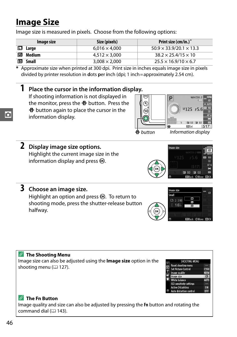 Image size | Nikon D3200 User Manual | Page 62 / 228